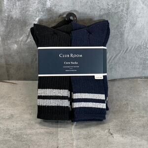 Club Room Men's Black/Navy Striped 8-Pack Crew Socks SZ 10-13